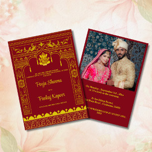  Indian Wedding Mandap Ganesha Gold Script Photo Invitation