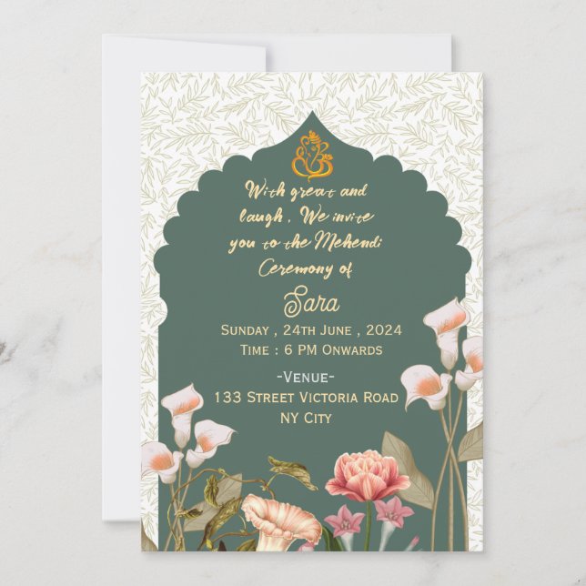 Indian Wedding Mehendi Ceremony Invitations  (Devant)