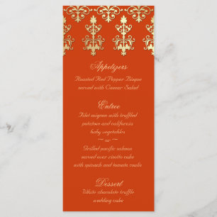 Indian Wedding Menu Cards Orange Gold Damask