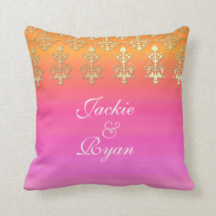 Indian Wedding Monogram Pink Gold Throw Pillow