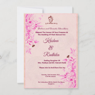 Indian wedding Pink Ganesha  Announcement