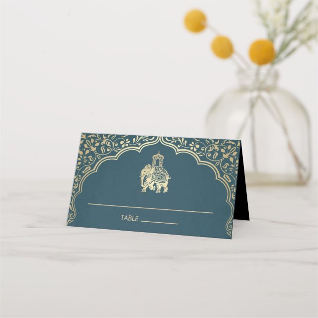 Indian Wedding Place Card Faux Gold Foil (Front)