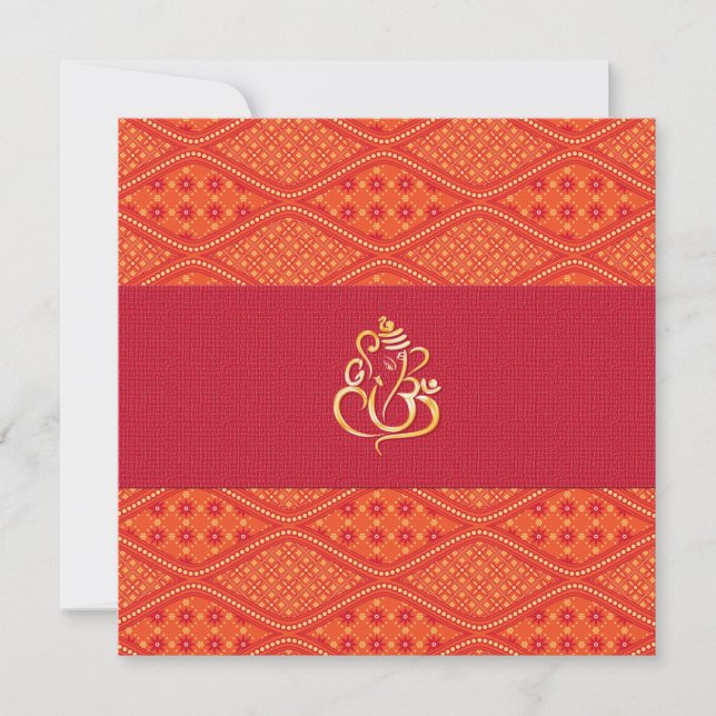 Indian Wedding Red And Orange Batik Pattern Invitation (Front)