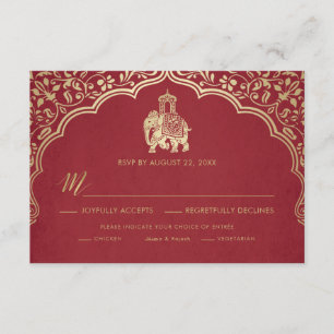 Indian Wedding RSVP Card, White and Gold Invitation