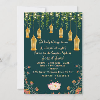 Indian Wedding Sangeet Night Ceremony Invitations 