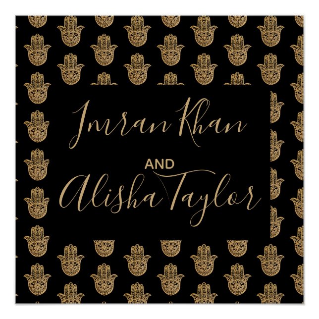 Indian Wedding Save the date Gold hamsa Henna Poster (Front)