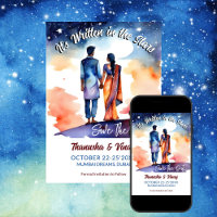 Indian wedding save the date it's written in stars