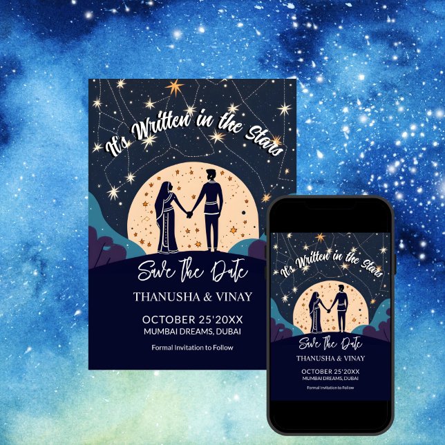 Indian wedding save the date it's written in stars invitation (Indian wedding save the date it's written in the stars unique template invitation digital download)