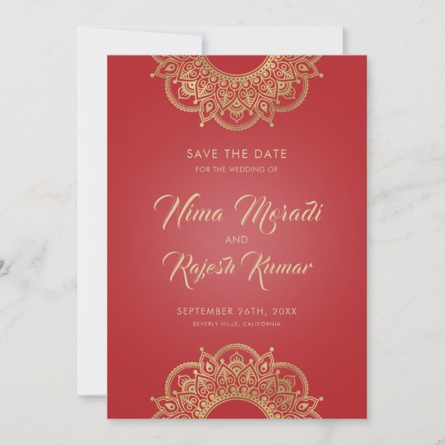 Indian Wedding, Save The Date, Red and Gold Date (Front)