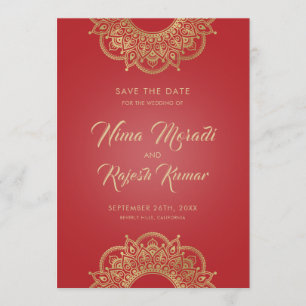 Indian Wedding, Save The Date, Red and Gold Save The Date