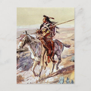 “Indian With Spear” Cowboy Art by Charles Russell Postcard