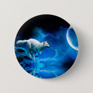 Indian wolf and the full moon 2 inch round button