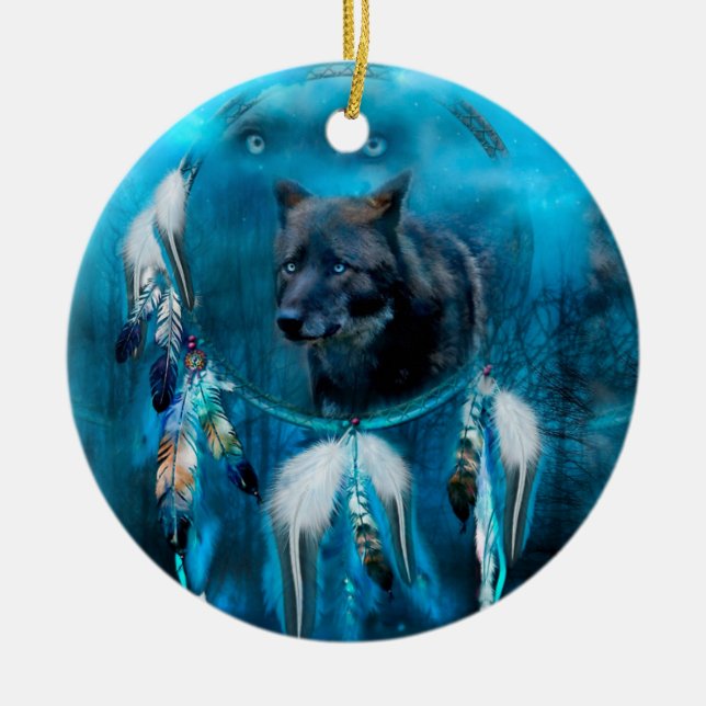 Indian wolf dreamcatcher with ethnic ornaments (Front)