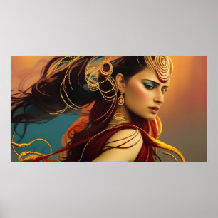 Indian woman colourful red blue jewels Poster