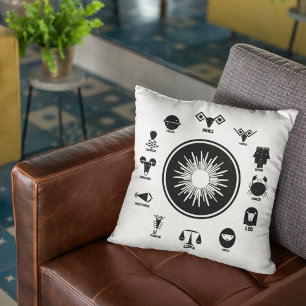 Indian Zodiac - 12 Vedic Signs in Geometric Style Throw Pillow