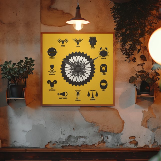 Indian Zodiac Geometric - 12 Vedic Signs Square Wall Clock (Your Signs. Your Story. Your Wall.)
