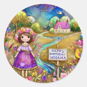 INDIANA ~ BIRTHDAY SWEET GIRL ~  CLASSIC ROUND STICKER