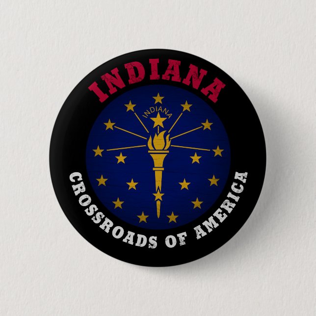 INDIANA CROSSROADS STATE FLAG 2 INCH ROUND BUTTON (Front)