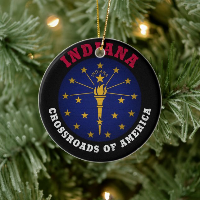 INDIANA CROSSROADS STATE FLAG CERAMIC ORNAMENT (Tree)