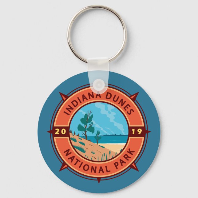 Indiana Dunes National Park Retro Compass Emblem Keychain (Front)