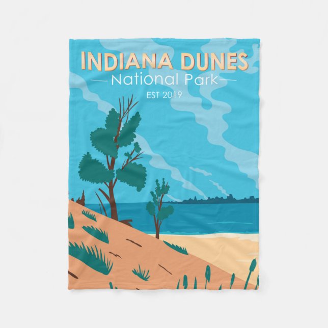 Indiana Dunes National Park Vintage  Fleece Blanket (Front)
