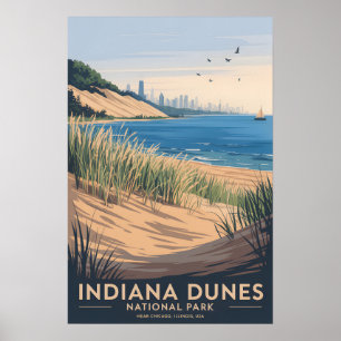 Indiana Dunes Vintage Lake Michigan Poster
