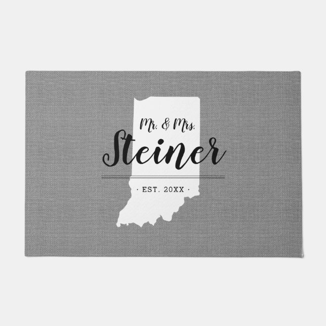 Indiana Family Monogram State Doormat (Front)