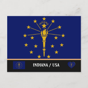 Indiana Flag & Indiana State USA /America Postcard