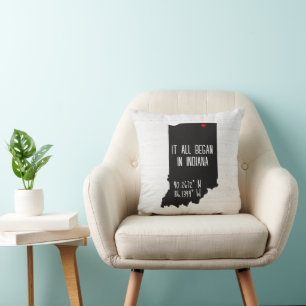 Indiana GPS Coordinates with Heart Throw Pillow