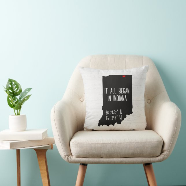 Indiana GPS Coordinates with Heart Throw Pillow (Chair)