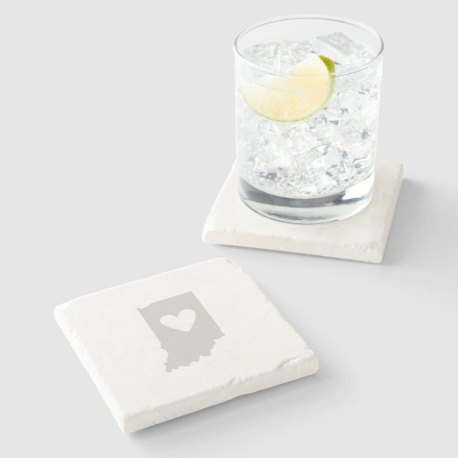 Indiana Grey Map Shape with Heart Cutout Love Stone Coaster (Side)