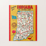 Indiana Hoosier Map  Jigsaw Puzzle<br><div class="desc">A wonderful old postcard greeting from the State of Indiana repurposed!</div>