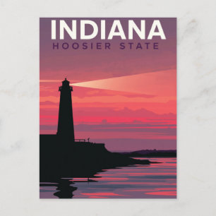 Indiana Hoosier State Vintage Lighthouse Sunset Postcard