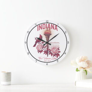 Indiana Hoosier State Wall Art Large Clock
