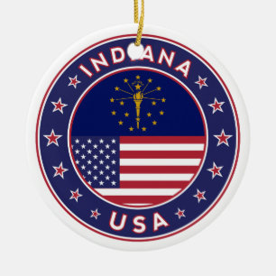 Indiana, Indiana t-shirt, Indiana sticker, Ceramic Ornament