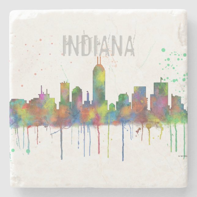INDIANA, INDIANAPOLIS SKYLINE STONE COASTER (Front)