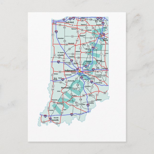 Indiana Interstate Map Postcard (Front)