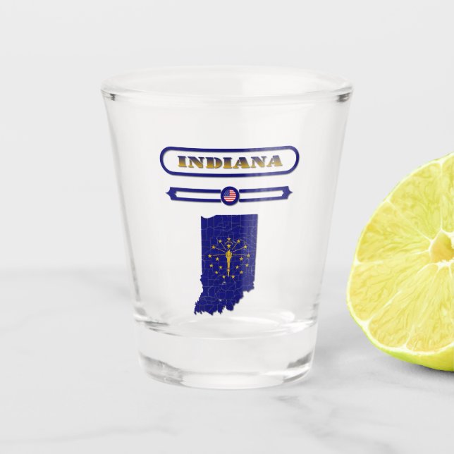 INDIANA MAP, INDIANA, USA. SAMER BRASIL SHOT GLASS (Front)