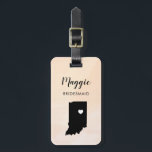 Indiana Map Luggage Tag, Wedding Party Welcome Luggage Tag<br><div class="desc">These state luggage tags make the perfect wedding party gift tags or welcome bag tags. Tie it to your bridesmaid gifts instead of a typical paper gift tag, and they can use it for months and years to come. Tags have a peach apricot watercolor background. To place the heart at...</div>