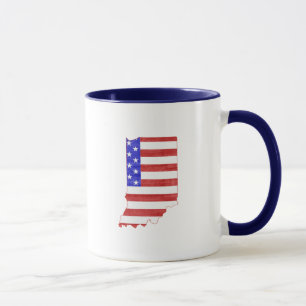 Indiana Map Shaped American Flag Patriotic Mug