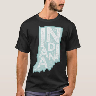 Indiana Map Typography Blue Oversized T-Shirt