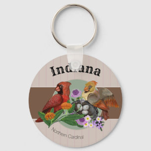 Indiana Northern Cardinals with Native Plants Keychain