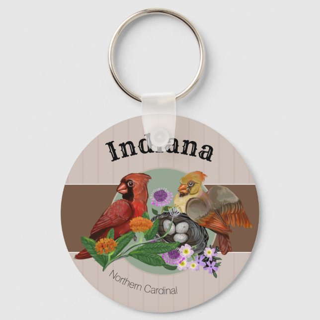 Indiana Northern Cardinals with Native Plants Keychain (Front)