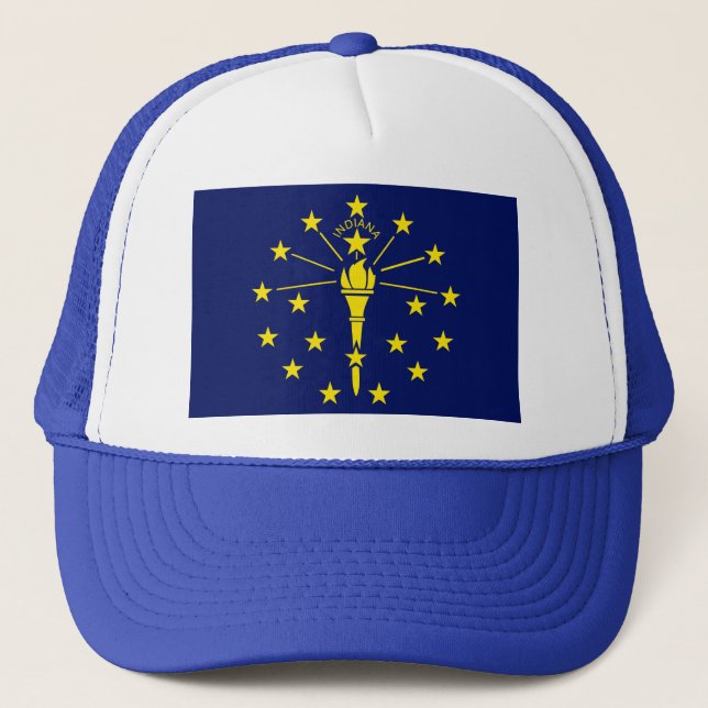 Indiana State Flag of Blue & Gold Torch & Stars Trucker Hat (Front)