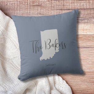 Indiana State Outline Family Name Throw Pillow