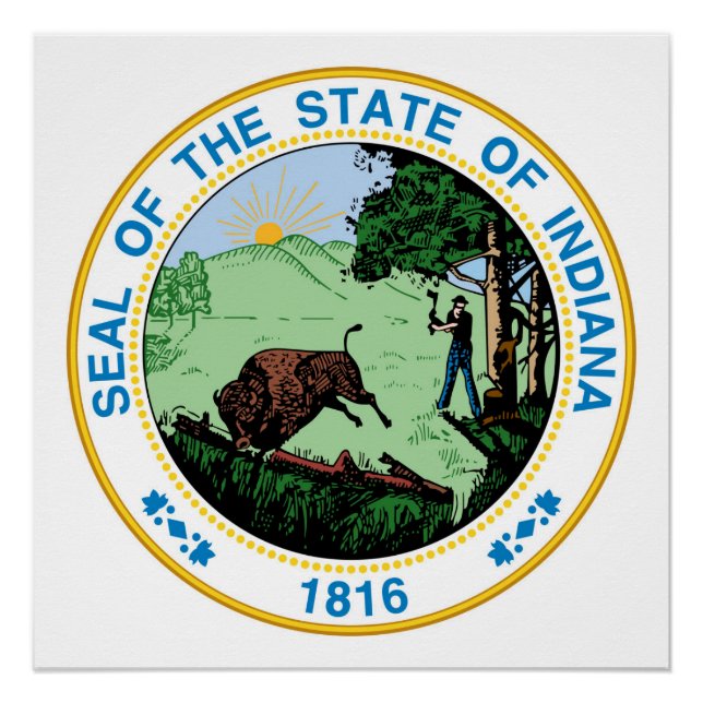 Indiana state seal america republic symbol flag poster (Front)
