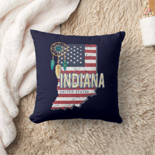 Indiana State United States Retro Map Vintage USA Throw Pillow