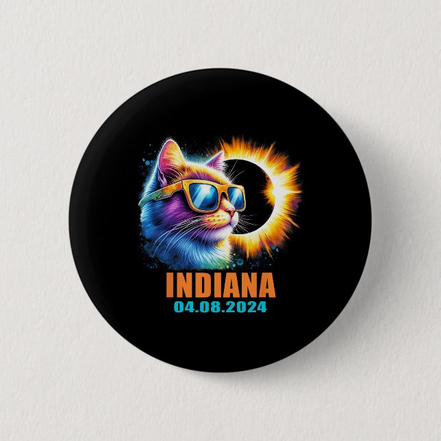 Indiana Total Solar Eclipse 2024 Cat Solar Eclipse 2 Inch Round Button (Front)