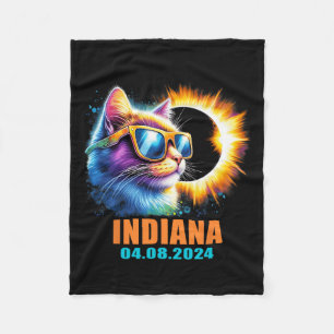Indiana Total Solar Eclipse 2024 Cat Solar Eclipse Fleece Blanket