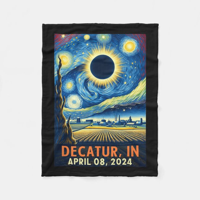 Indiana Total Solar Eclipse 2024 Starry Night  Fleece Blanket (Front)
